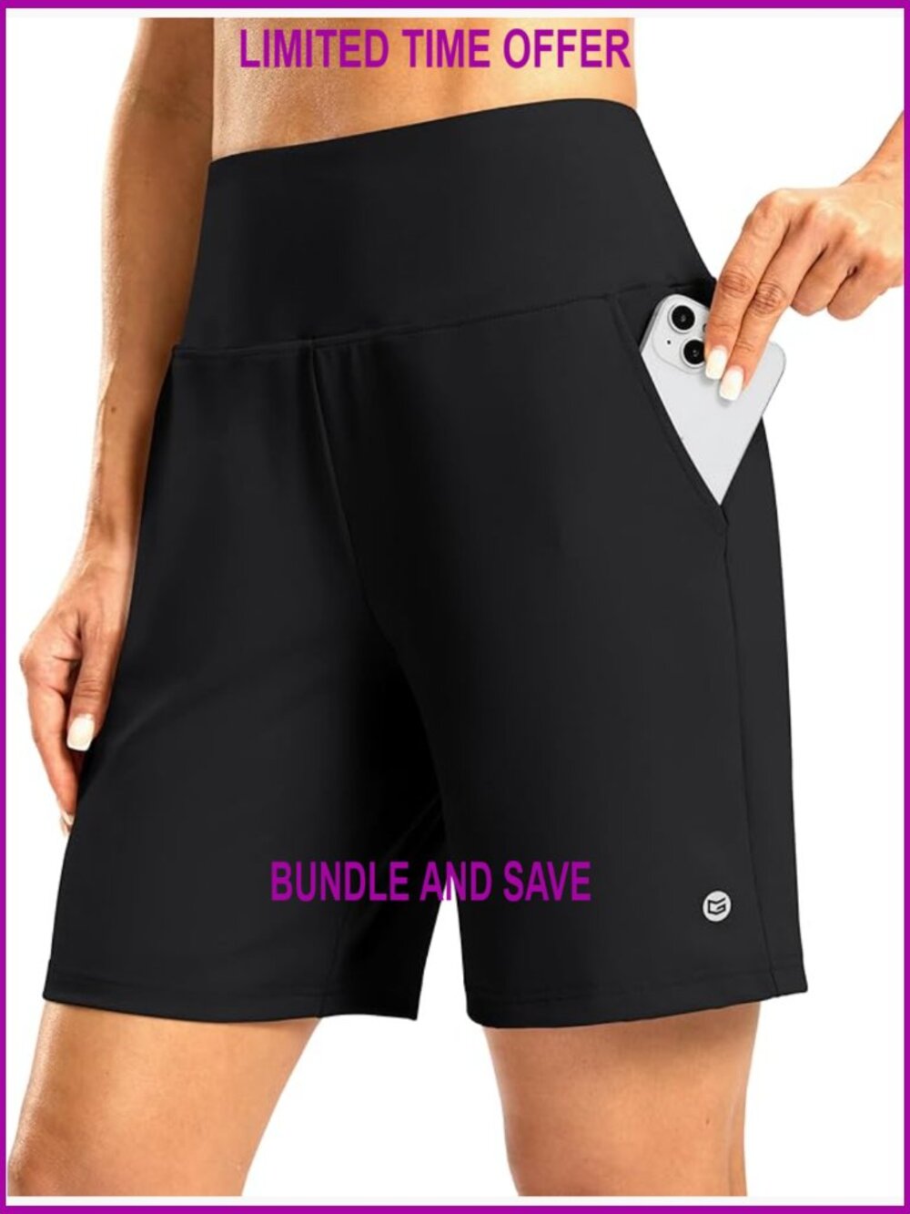High Waisted Stretchy Bermuda Shorts with Zipper Pocket for Running